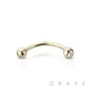 14K Gold internally threaded Curved Barbell with Clear gems